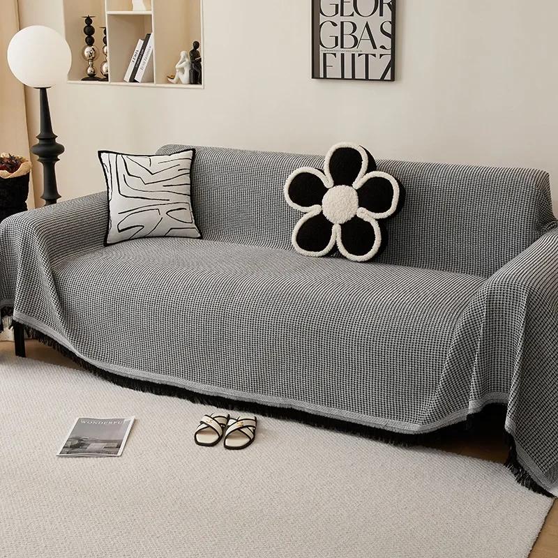 Woven Cotton Sofa Furniture Cover Blanket Simple Hued Non-slip Sofa Towel for Living Room Furniture Decor Tapestry Couch Cover With Tassel