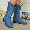 Moda Donna Moda Slip on Stivali da cavaliere Signore Autunno Inverno Suola spessa Stivali da cavaliere Punta a punta Tacco quadrato Stivali da cowboy ricamati