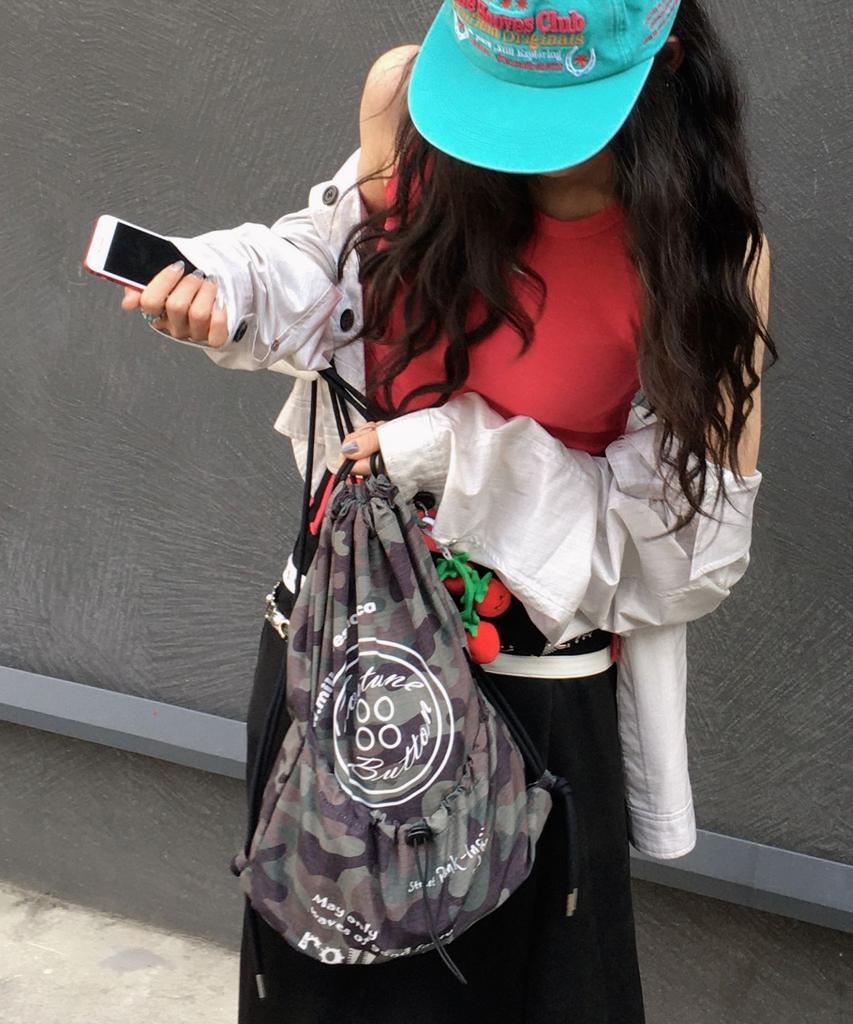 Milk Wave Layered Print Shirred String Backpack [Military Green]