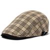 Summer Thin Plaid Beret Men's British Cotton and Linen Shade Cap Forward Hat