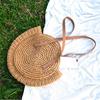 Summer New Fashion Outdoor Circular Beach Straw Braided Woven Beach Bag Travel Sling Bag Tote Bag