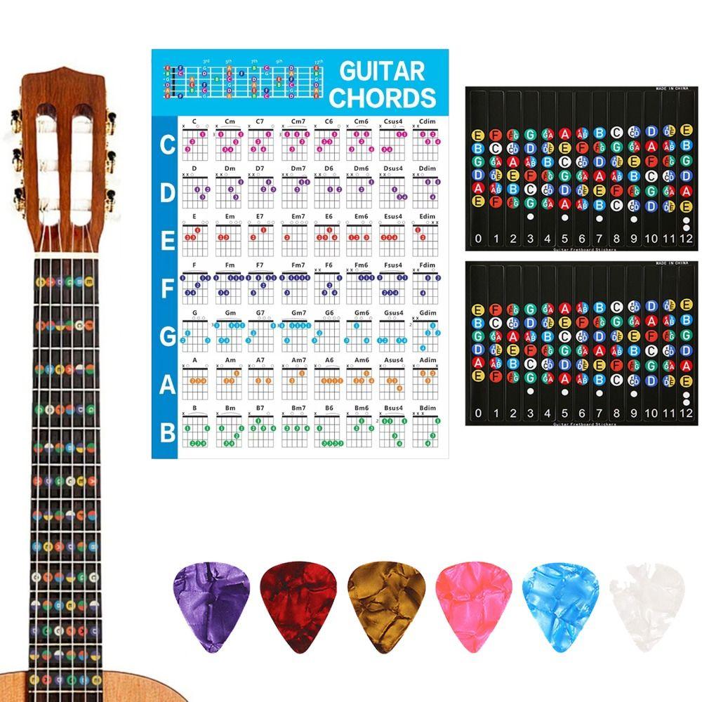 Printed Vinyl Paper Guitar Practice Chord Chart Color Coded Chord Fingering Diagram Guitar Picks
