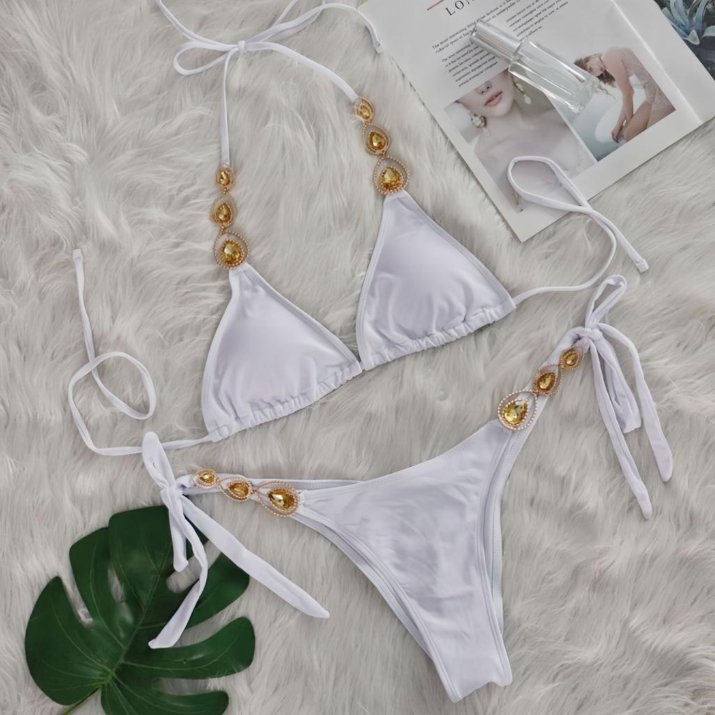 Black Sexy Bikinis 2025 Swimsuit With Rhinestones Women Swimwear Female Push Up Bikini Beach Swim Wear Bathing Suit Pool Bather