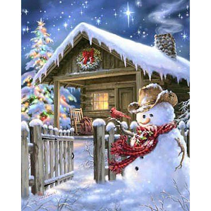 Peinture de diamant rond complet de paysage 5D, broderie de diamant à faire soi-même, point de croix, décoration d'hiver pour la maison, cadeau