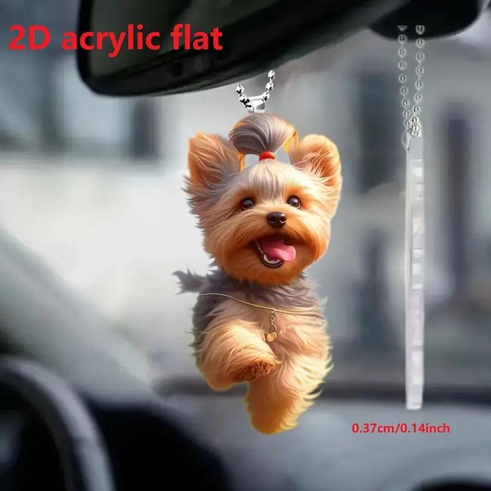 Auto-Yorkshire-Terrier-Hund-Acryl-Anhänger, vielseitiger Charme, süßer Welpe, Schlüsselanhänger, Autospiegel, Rucksäcke, Zuhause, festliche Party-Dekoration