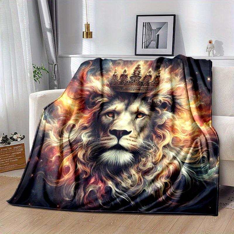 1pc Lion's Crown Amidst Celestial Flames Blanket Seasonal Universal Home Decorative Throw, Living Room, Travel, Camping, Car Blankets