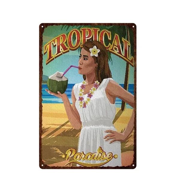 Vintage Coconut Milk Beach Bar Tin Sign  Southeast Asia Popcorn Beer Cafe Restaurant Kitchen Wall Decor Metal Poster