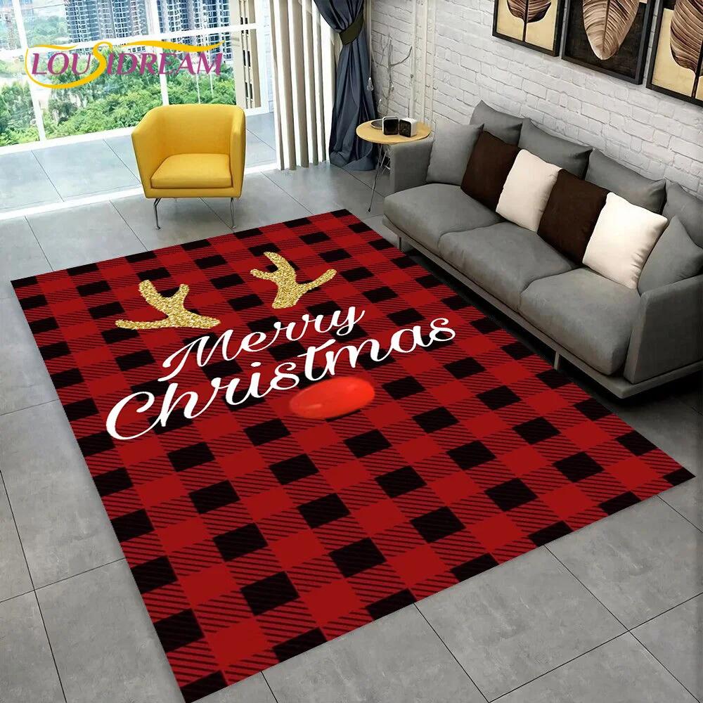 Weihnachtsmann-Weihnachtsbaum-Elch-Teppich,Teppich für Wohnzimmer, Schlafzimmer, Sofa, Fußmatte, Weihnachtsdekoration,rutschfeste Bodenmatte