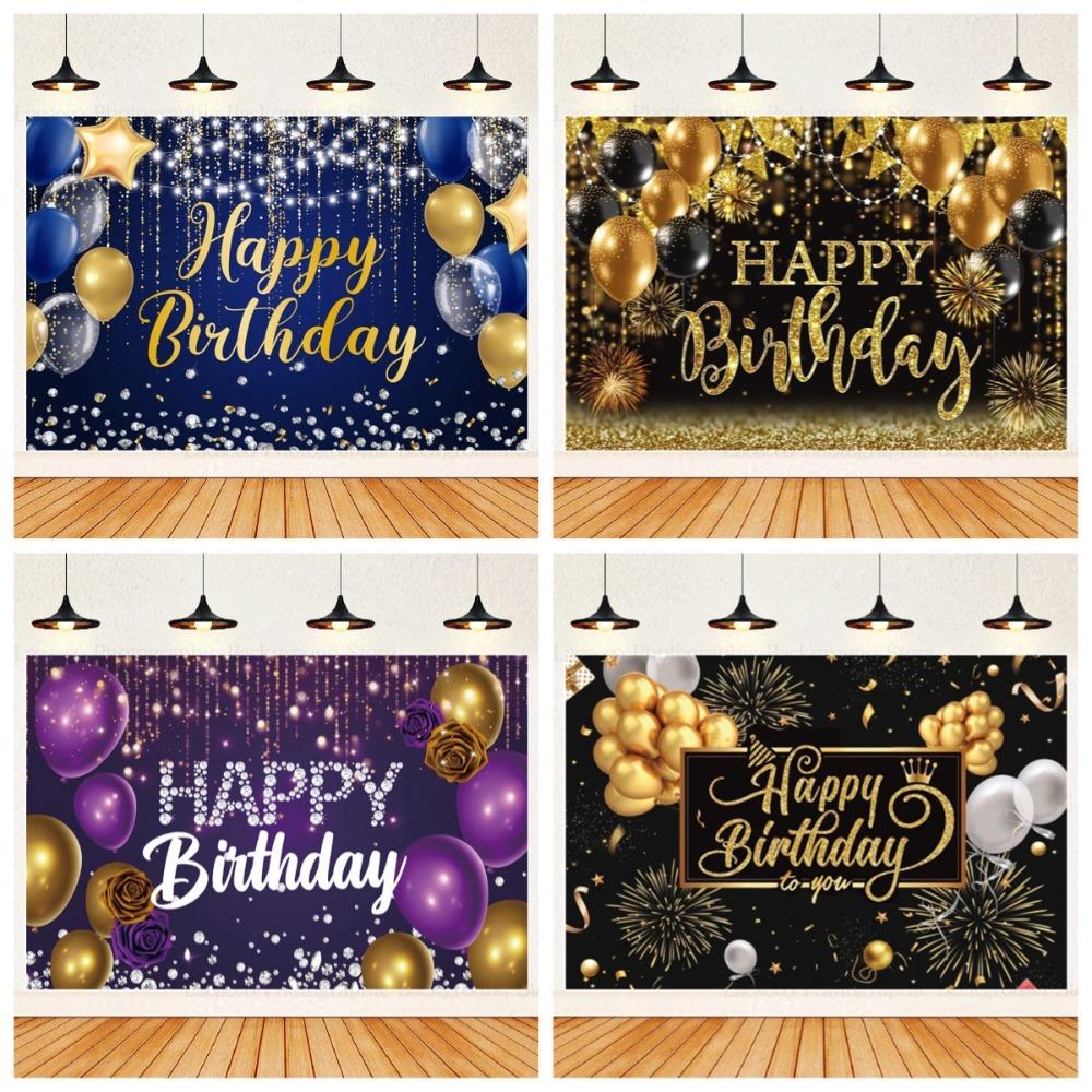 Geburtstagsparty Kulissen Schwarz Gold Ballons Champagner Geburtstagsfeier Deko Banner Fotografie Hintergrund für Männer Frauen