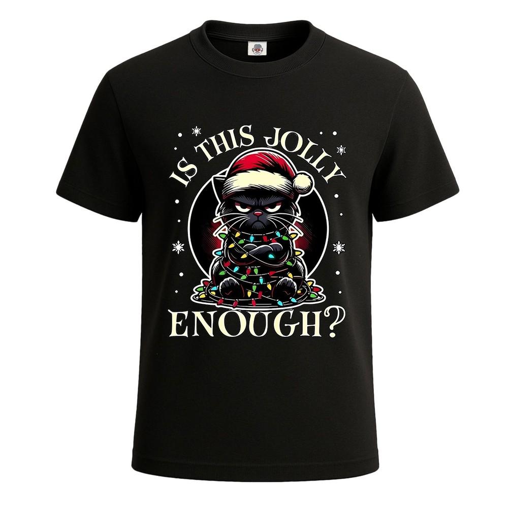 Ist das fröhlich genug Schwarze Katze Weihnachtsbaum Männer#039;s T-Shirt Witz Tee Top Unisex T-Shirt