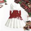 Women Christmas Reindeer Print Midi Dress, Long Sleeve V‑Neck Furry Trim A‑Line Party Dress, Christmas Limited Edition