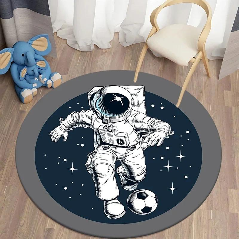 Cute Astronaut Round Carpet Cartoon Area Rugs for Office Living Room Soft Bathroom Rug Bedroom Doormat Non-slip Indoor Floor Mat