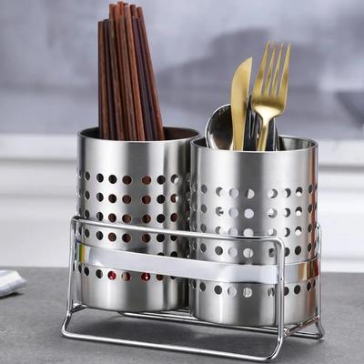 Well-ventilated Stainless Steel Cutlery Rack Drain Rust-proof Cutlery Holder Thickened Hollow-out Design Utensil Rack Chopstick