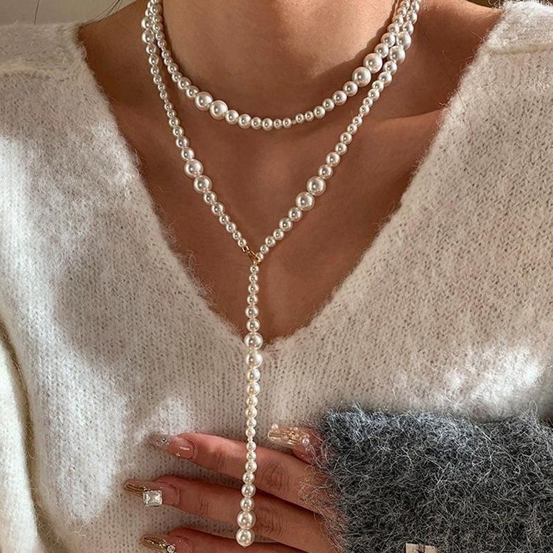 Vintage Pearl Multi Layered Pearl Bead Necklace For Women Sweet Elegant Party Jewelry Wedding Gifts