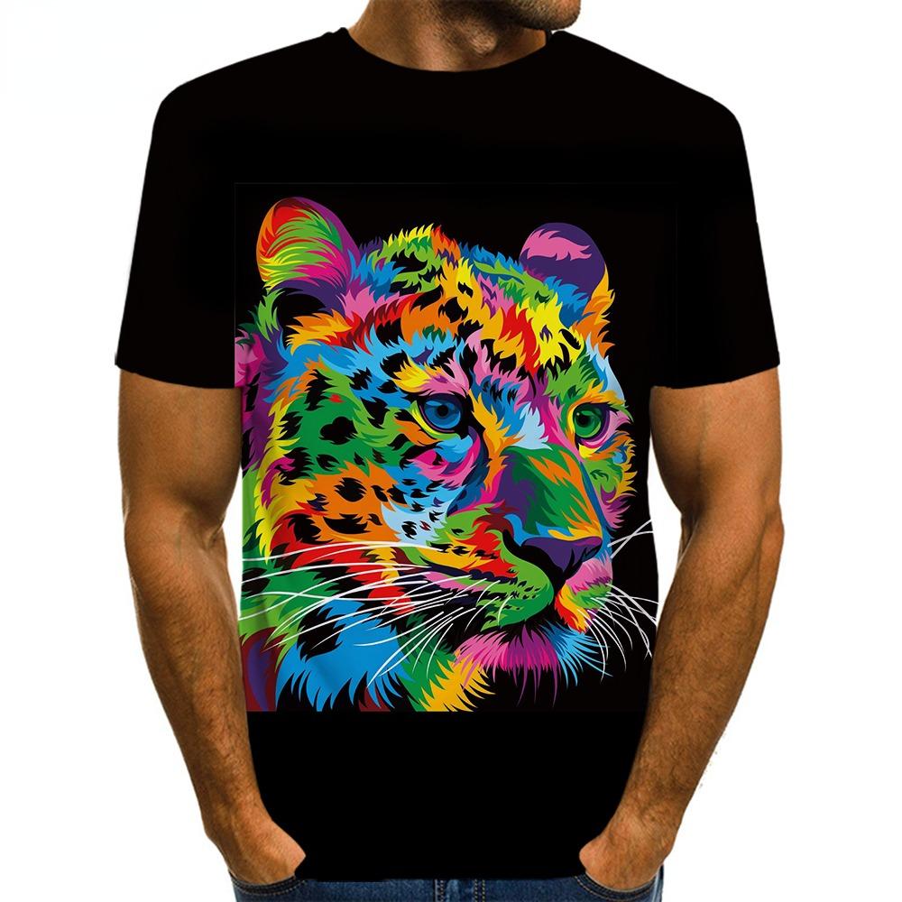 Vyriški marškinėliai su gyvūnais 3D spausdintais leopardo raštais Vyriški vasaros gyvūnų grafiniai žvėrys grafiniai moteriški / vyriški Naujovės hiphopo gatvės drabužiai