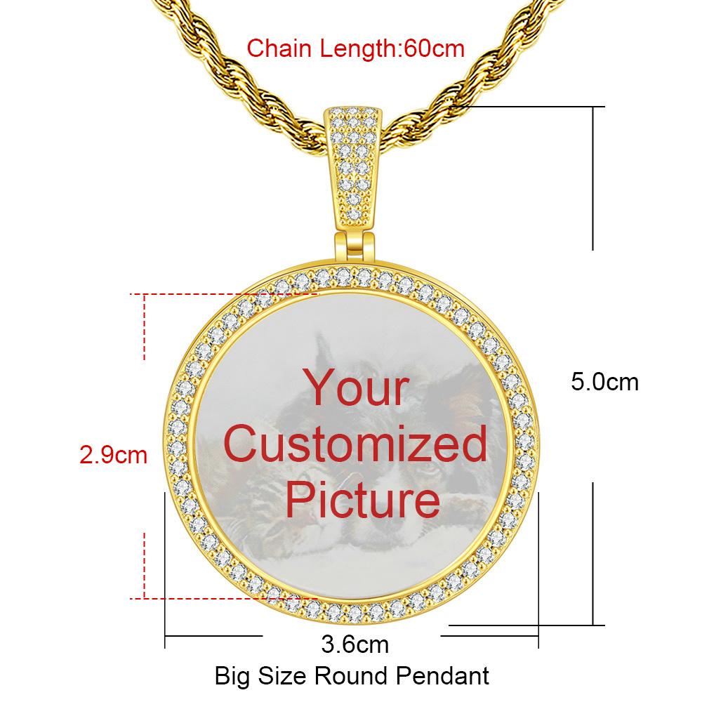 Two Sizes Big Circle Photo Pendant Necklace For Women Men Iced Out Neck Chain Hiphop Jewelry Personalized Family Gift