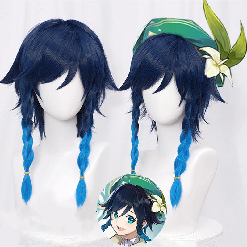 Game Genshin Impact Venti Cosplay Wig Anime Wigs Braid Heat Resistant Synthetic Hair Halloween Wig