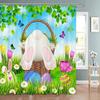 Happy Easter Bunny Shower Curtain Farm Truck Bunny Eggs Butterfly Elf Washable Polyester Fabric Hanging Curtains Bathroom Decor