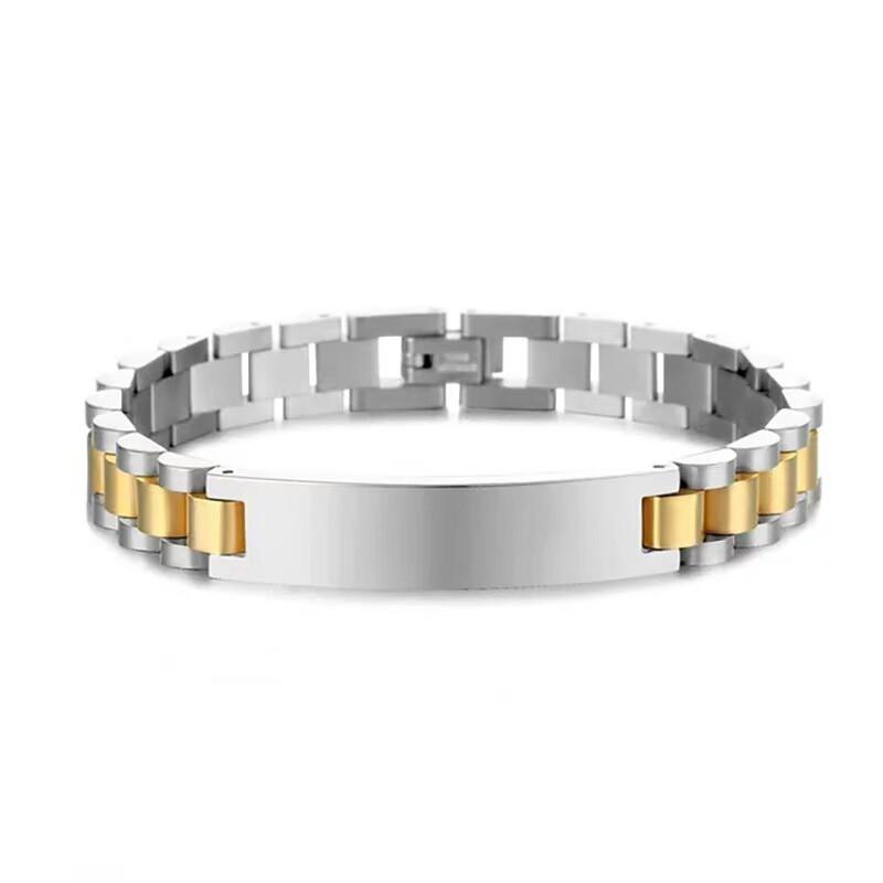 Roestvrij Staal Geometrische Armband Mannen Met Gepersonaliseerde Graveerplaat Minimalistisch Mode
