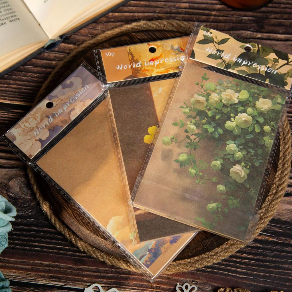 30 Sheets Vintage Theme Decorative Paper for Diy Hand Account Diary Scrapbooking Background Paper