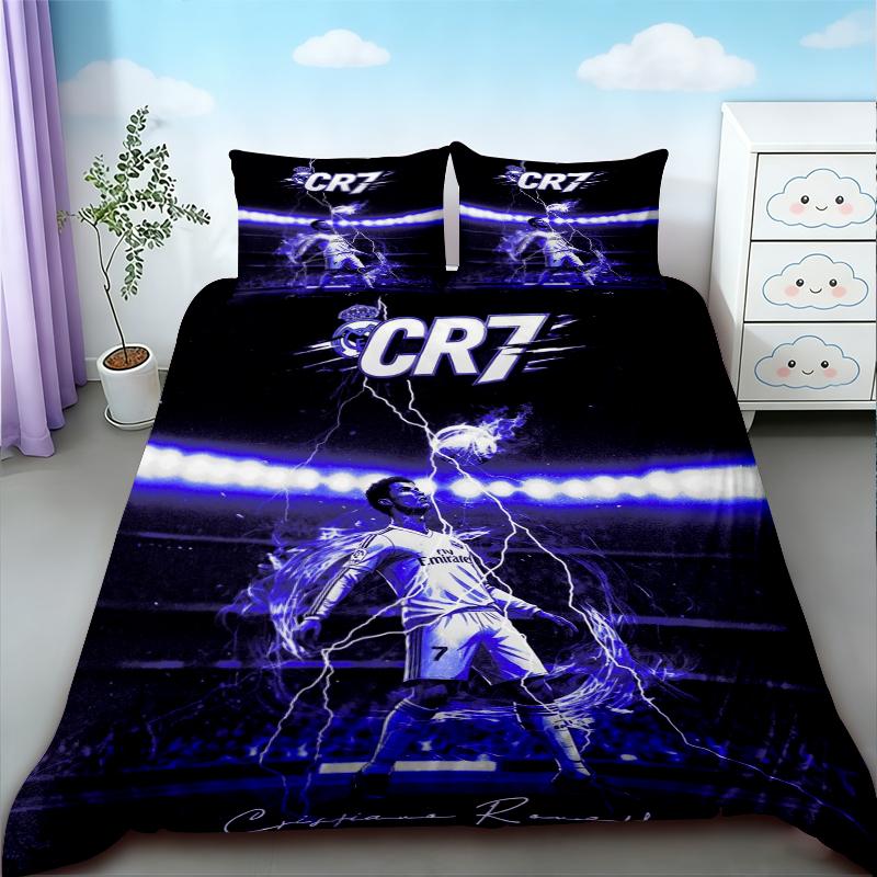 Copripiumino da Calcio per Adolescenti Set Biancheria da Letto Cristiano Ronaldo per Arredo Camera da Letto Comodo e Traspirante Singolo Twin
