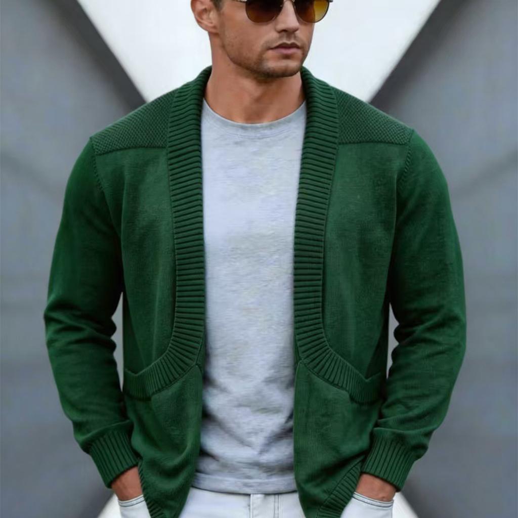 Men's Shawl Collar Cardigan Sweater Casual Knit Long Sleeve Lightweight Outerwear for Spring and Fall