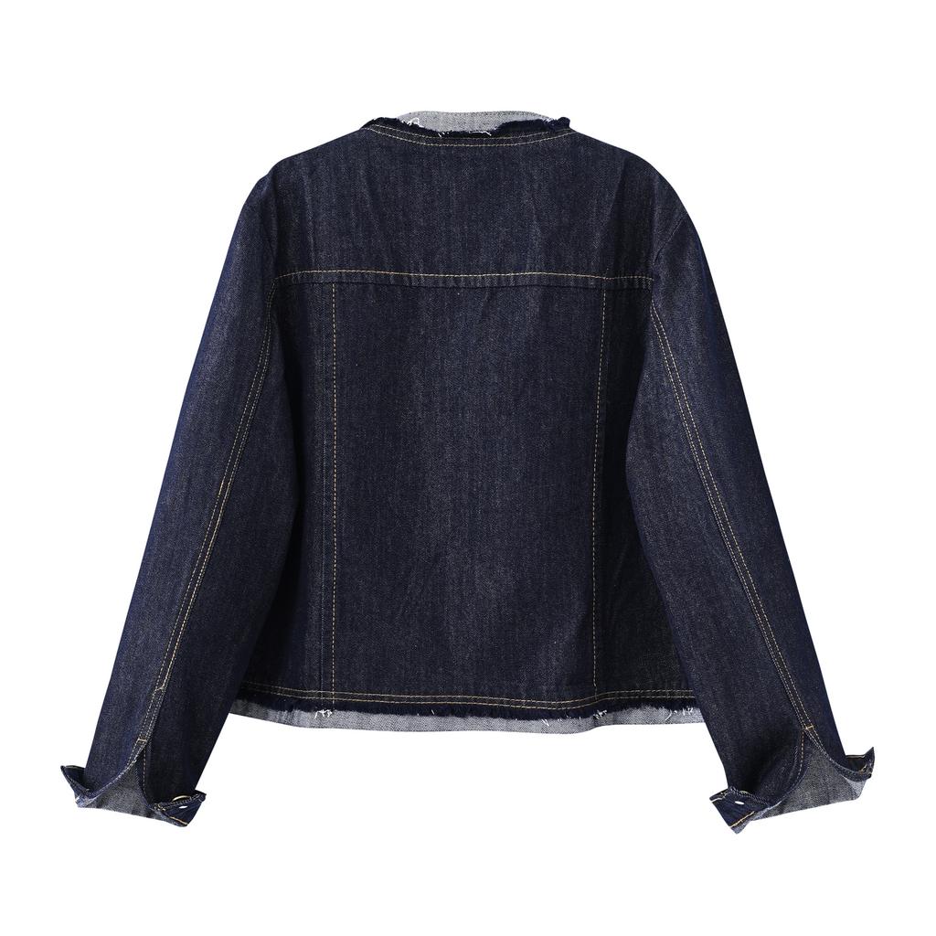 Jaqueta Jeans - Novo Estilo Feminina Primavera-outono Casual Gola Redonda Jaqueta Top