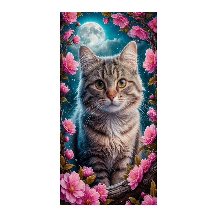 Moon Cat Flower Large Size Diamond Painting New Collection Animals Diy Full Drill Rhinestone Embroidery Mosaic Cross Stitch Kits Wall Decor