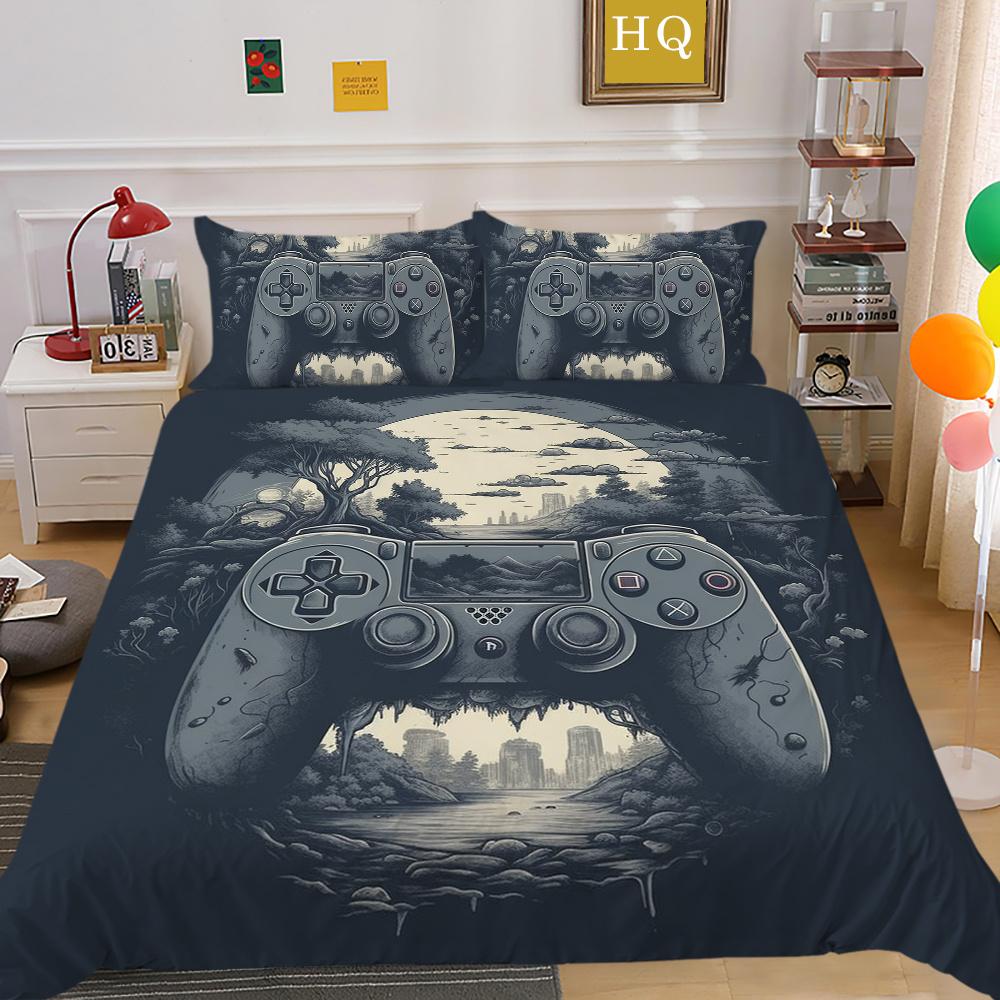 Men Cool Bed Sets Game Handle Printed Bedding Cover Suit Polyester Pillowcase King Size Bedspread Luxury Home Bedclothes