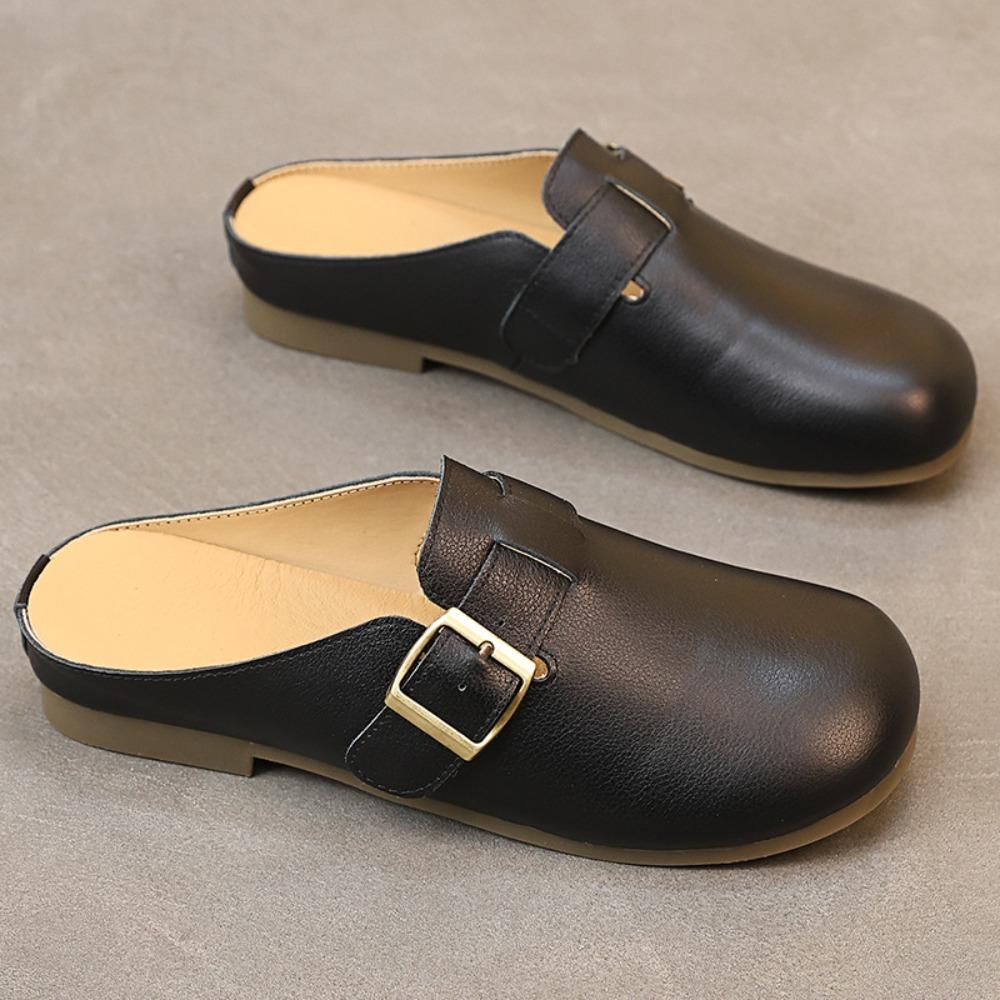 Leder Hausschuhe Damen Sommer Draußen 2026 Neue Faule Schuhe Flache Hausschuhe Damen Sandalen Dames Clogs