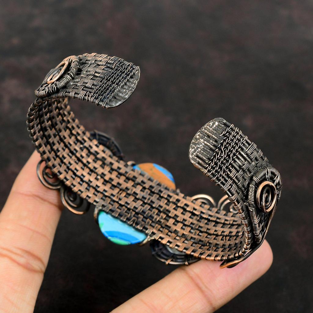 Rainbow Calsilica Cuff Bracelet Gemstone Bangle Copper Wire Wrapped Moonstone Cuff Bracelet Adjustable Bangle Handmade Cuff Anniversary Gift