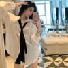 Spring And Autumn Korean White Shirt Women Long Sleeve Casual Loose Blouse Office Lady Elegant Button Up Blouses With Tie 29286