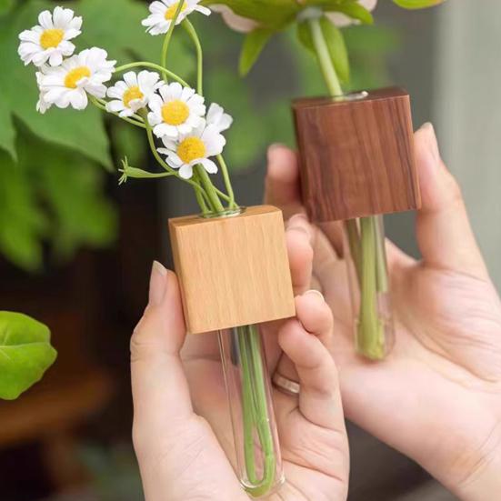 3Pcs Wooden Test Tube Refrigerator Magnet Mini Vase Flowers Plants Holder Fridge Magnet Home Office Kitchen Locker Decoration