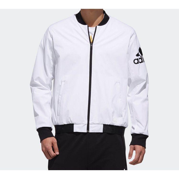 Adidas Logo Print Baseball Bomber Jacket Men Outerwear White DW4617