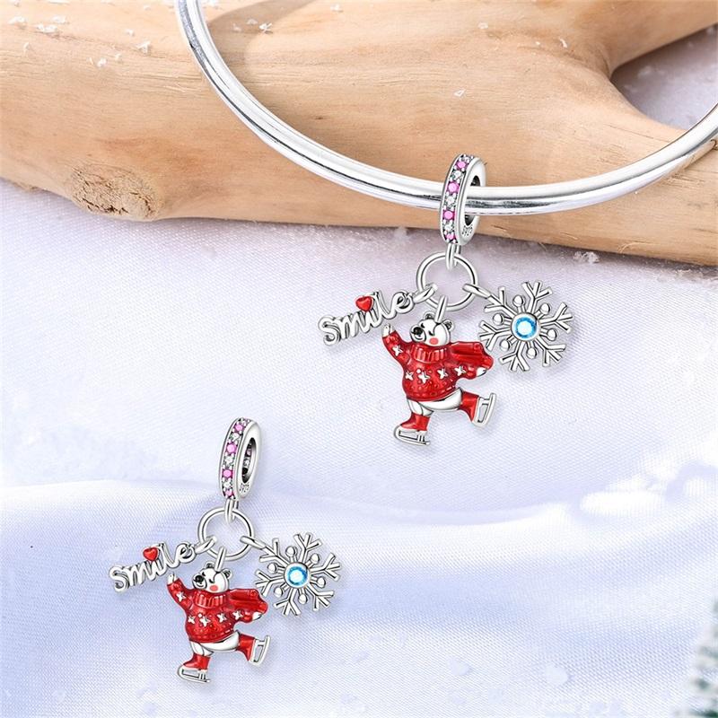 Winter Charm 925 Silver Snowflake Snowman Penguin Charm Pendant For Women Fine DIY Birthday Jewelry Gifts