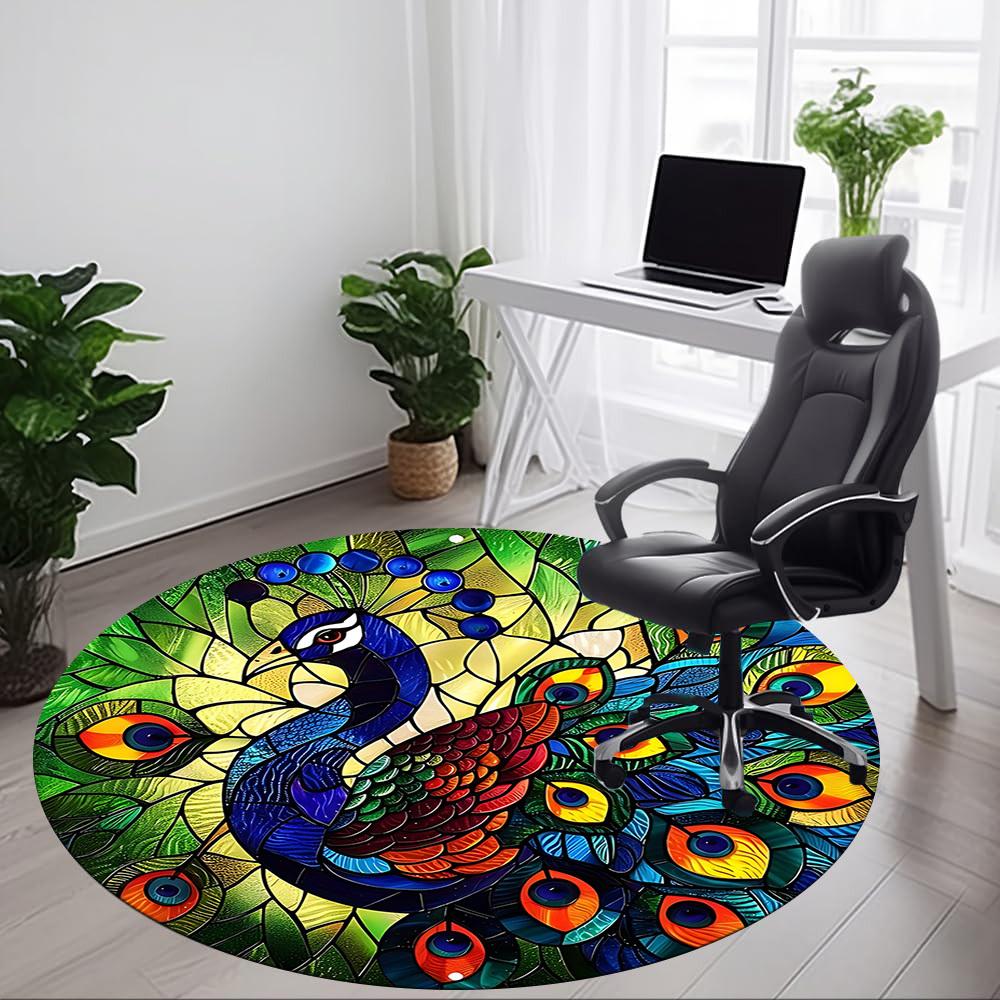 1pc Peacock StainedGlass Office Round Area Rug, Under Office Chairs Bedroom Living Room Home Decor, Room Deco