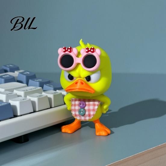 Creative Birthday Gifts 3D Printed Cute Duck Figurine with Glasses, Angry Pose Desk Decor, Unique Gift for Friends Office Bookcase Car Ornament, Funny