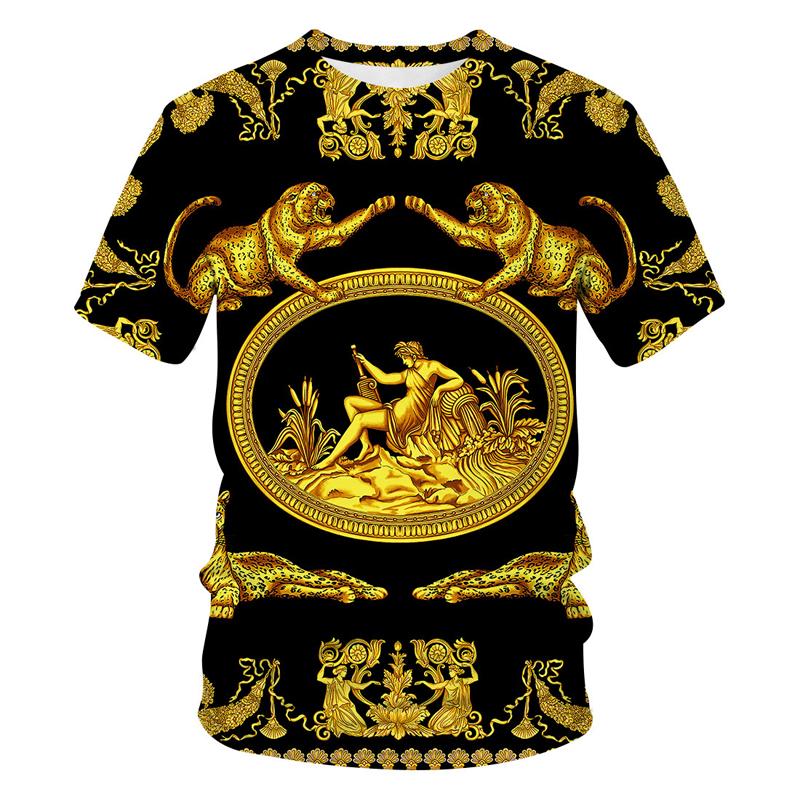Men/women Baroque T-shirt Summer Oversized T-shirt 3d Lion Head Crown Print Round Neck Short Sleeve