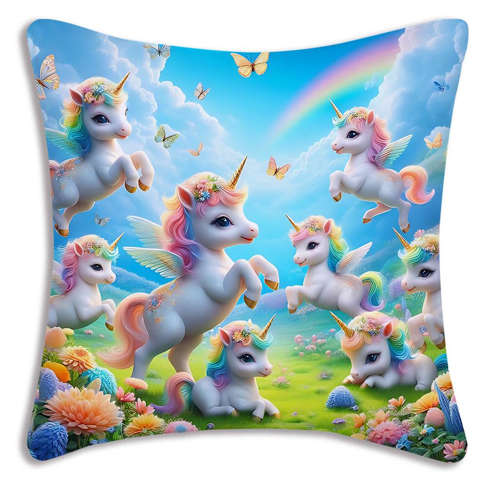 Cartoon Rainbow Unicornss Pillow Covers Cartoon Sofa Decorative Home Double-sided Printing Short Plush Cute Cushion Cover