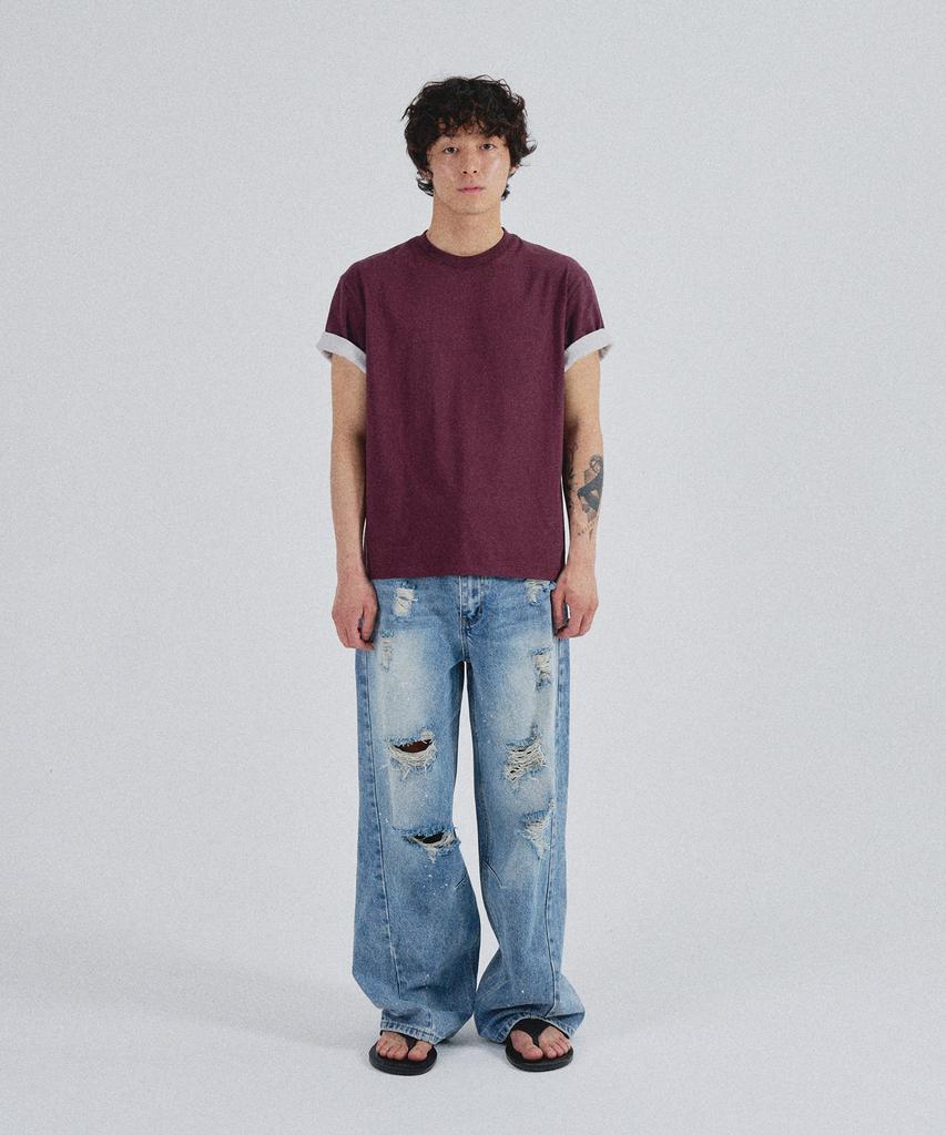 SLOWACID Sa Refined Flip-Cuff Semi-Crop Tee [Dark Plum]