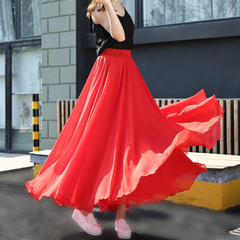 Women's Fairy Style Long Chiffon A-line Skirt - Slimming White Dance Hem for Summer