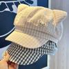 Sweet Plaid Cute Cat Ears Star Anise Hat Female Cap Spring New Sweet Face Little Painter Hat
