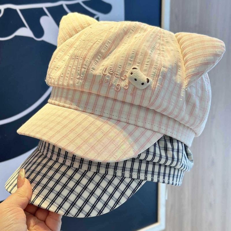 Sweet Plaid Cute Cat Ears Star Anise Hat Female Cap Spring New Sweet Face Little Painter Hat