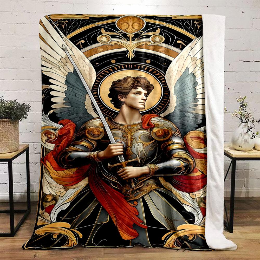 Erzengel Michael Geflügelter Krieger Decke Schlafzimmer Decke für Wohnzimmer Sofa Mittagspause Weiche Kuscheldecke für Freundesfest Geschenk