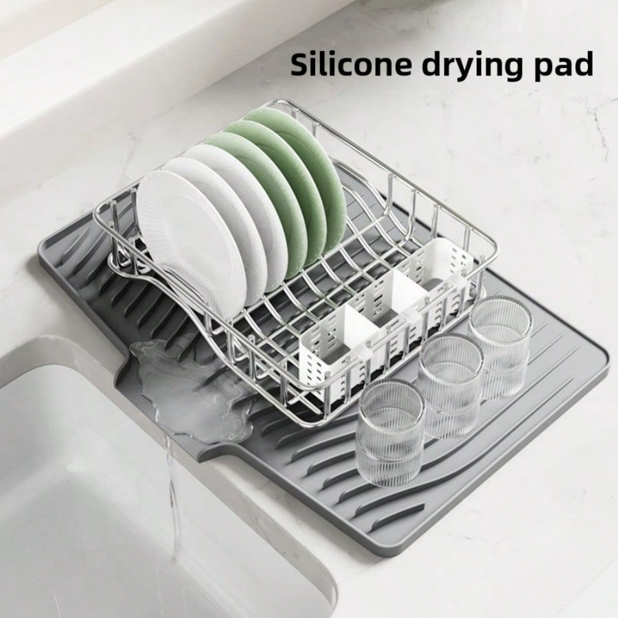 Alfombrilla de Secado de Silicona para Encimera de Cocina Alfombrilla Escurridora de Silicona para Platos Alfombrilla con Pendiente Aislante para Mesa