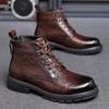 High Top Martin Boots Men'S Shoes British Versatile Tooling Black Short Boots Casual Motorcycle Leather Boots