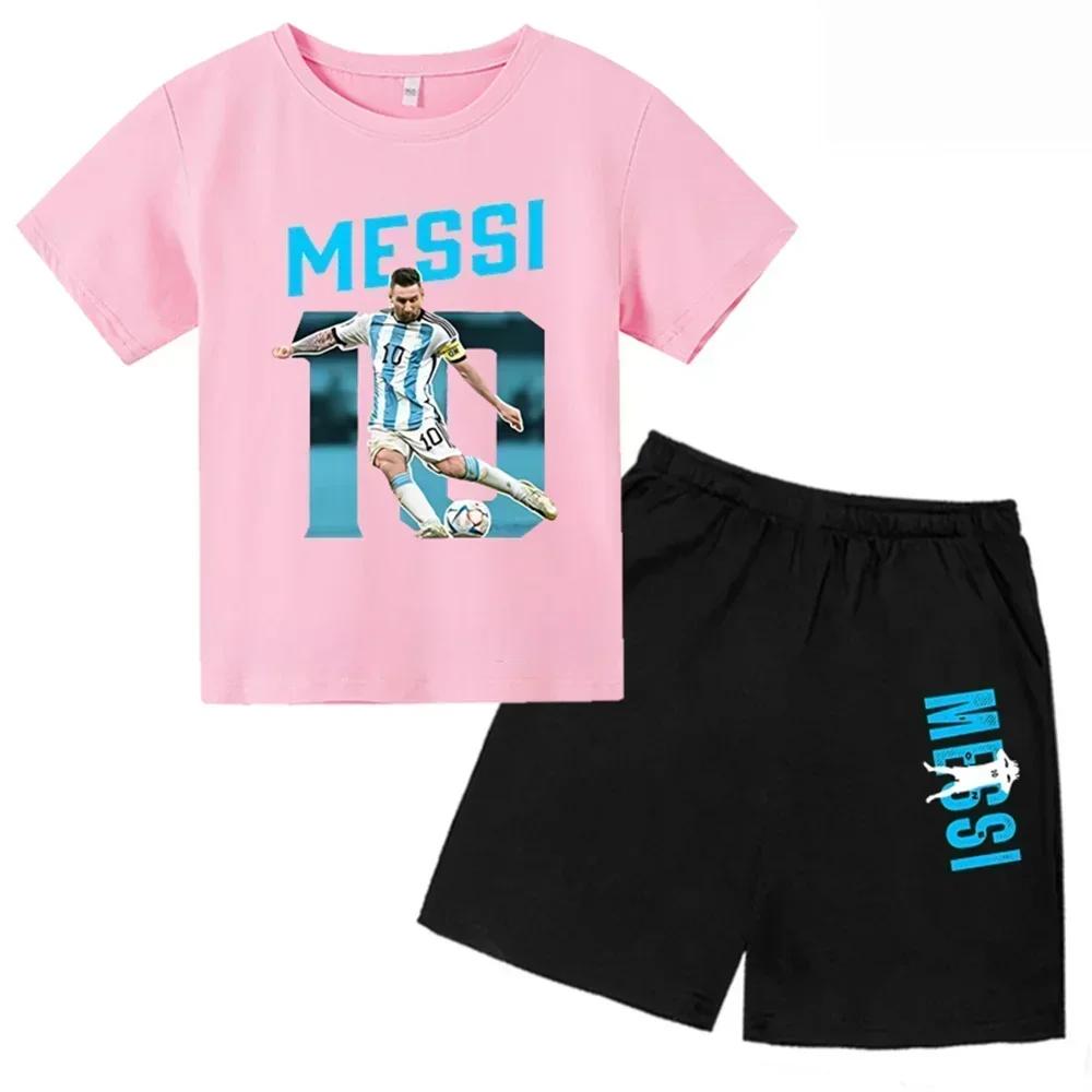 Letná Detská Súprava Značka Messi Potlač Krátke Rukávy Tričko + Šortky 2ks Súprava Športová Súprava Bežná Módna Dieťa Chlapec Dievča Fanúšikovské Oblečenie