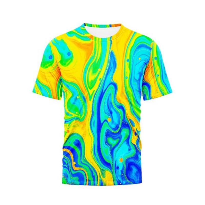 Mehrfarbiges T-Shirt mit leuchtenden Streifen für Herren, Hip-Hop-Stil, einzigartiges Design, grafische Rundhals-T-Shirts, Sommer, lässig, Sport-Tee