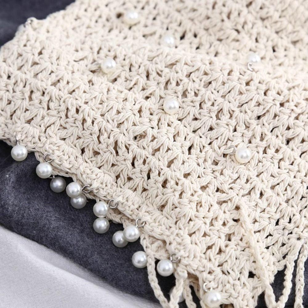 Hollow Out Knit Cap Beanies Ethnic Style Hat Hollow Pearl Tassels Knitted Hat Apparel Accessories