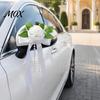 Durable Wedding Car Petals Artificial White Rose Decoration, Door Handle & Rearview Mirror Flower Bouquet Realistic Flowers with Satin Ribbon Bow And